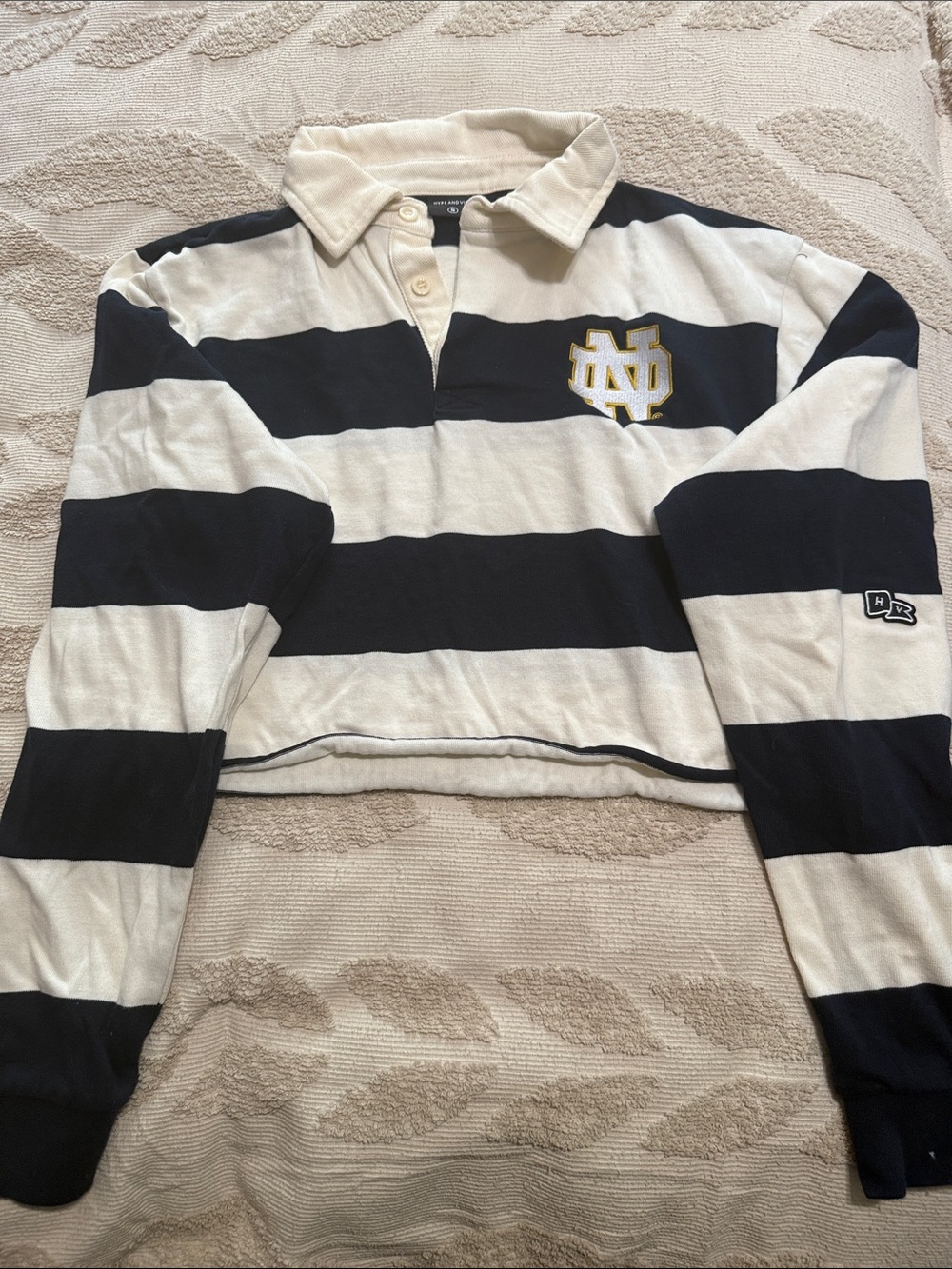 Women’s Notre Dame Navy & Cream Striped  Crop Top